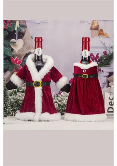 2 Adet Noel Temalı Kırmızı Şarap Çantası Noel Elbisesi Şişe Kapağı & Etek Şarap Şişesi Süsleme Set
