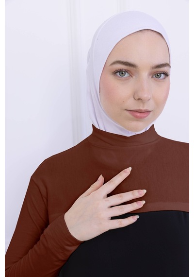 Loggia Balıkçı Yaka Boyunluklu Kolluk Kiremit - Likralı Dik Yakalı Kadın Body Tesettür Crop Bolero Kiremit