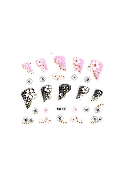 Limmy Tırnak Süsleme Sticker Nail Art Ym-127 - 6x5 Cm - Siyah Çizgili Papatya