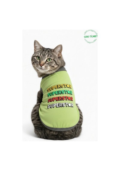 Yeşil Superstar Yazılı Kedi Ve Köpek Kıyafeti Tişörtü Elbisesi Large/l/beden 3