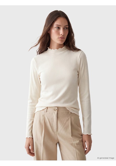 Lcw Modest Ekru Dik Yaka Kadın Fitilli Body