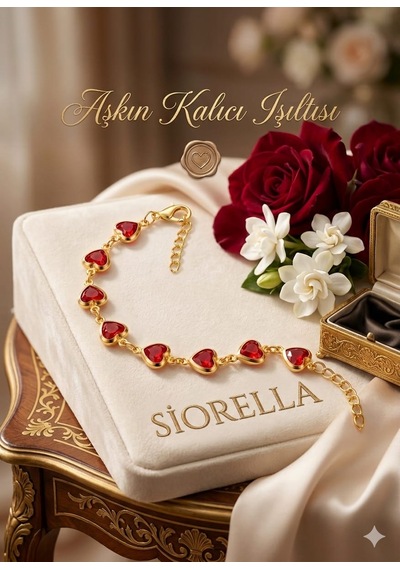 Kırmızı Kalpli Bileklik Altın - Kırmızı