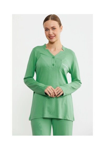 Angbutik Sementa 76438 Yarım Düğmeli Cep Detaylı Pijama Takım Yeşil