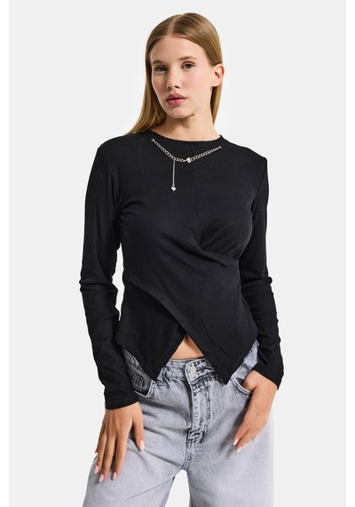 it's basic Kadın Siyah Renk W5 Asimetrik Kesim Kolye Aksesuarlı Özel Tasarım Body