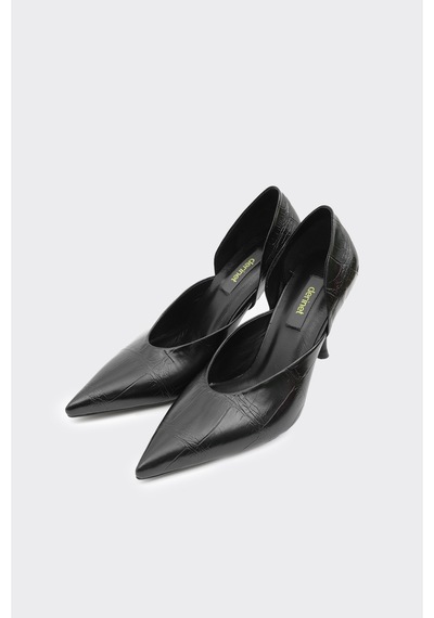 Derinet Dekolteli Kadın Stiletto Siyah Siyah