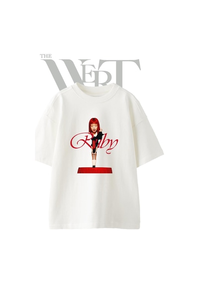Thewert Ruby Tasarım Baskılı Ünisex Beyaz Oversize T-shirt