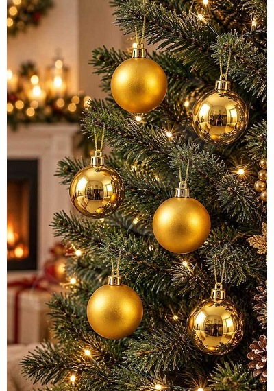 Yılbaşı Ağacı Süsü Gold Cici Top 5 Cm 6lı Diğer