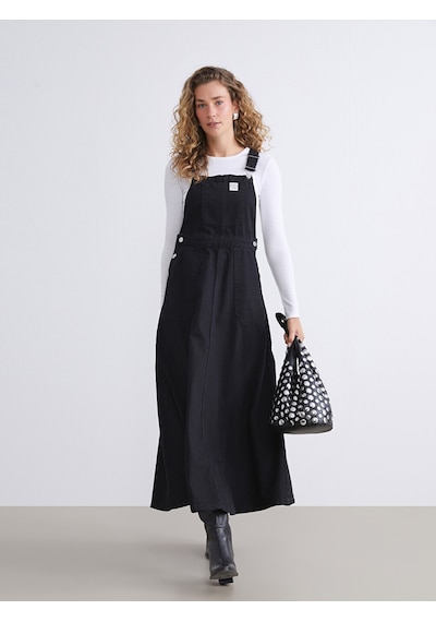 Lcw Modest Siyah Kare Yaka Jean Salopet Elbise