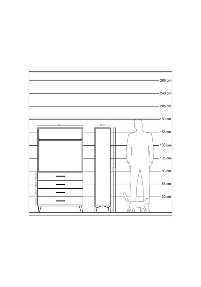 Arges Dolap Tek Raflı 4 Çekmeceli Tek Askılı 88x30x163 Çam-çam Çam