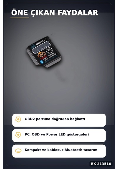 Obd2 Bluetooth Araç Arıza Tespit Cihazı - Motor Check Engine Okuyucu Ve Sıfırlama Bx-313516 Çok Renkli