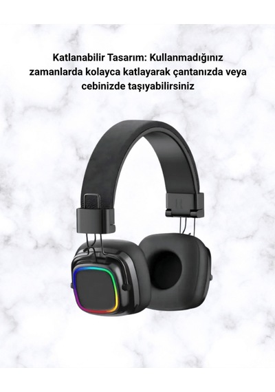 Bluetooth 5.3 Rainbow Işıklı Kulak Üstü Kablosuz Kulaklık -