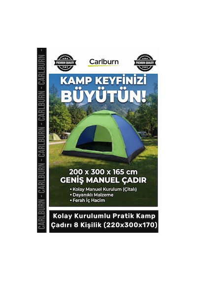 Özel Üretim Su Geçirmez Geniş Outdoor Kolay Kurulumlu Pratik Kamp Çadırı 8 Kişilik 220x300x170 Çok Renkli