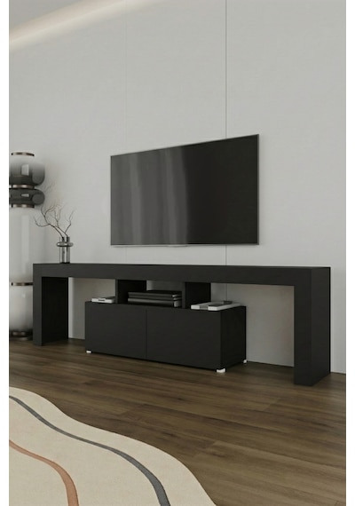 Loki 2 Kapaklı Raflı Tv Ünitesi 180 Cm Siyah Siyah