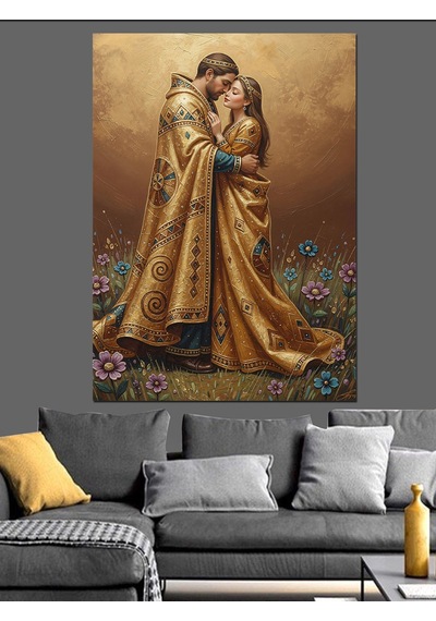 Ahşap Tablo Sarılan Romantik Aşık Çift