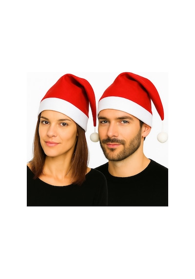 Yetişkin Boy Kırmızı Polar Yeni Yıl Yılbaşı Noel Baba Şapkası Unisex Diğer