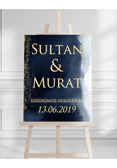 Söz Nişan Düğün İçin 50x70 Karşılama Panosu - Mavi Gökyüzü Desenli Beyaz