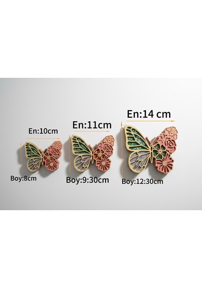 3'lü Dekoratif Altın Pembe Kelebek Duvar Süsü Seti 14 Cm 12-30cmx11cm.9.30cmx10cm.8cm