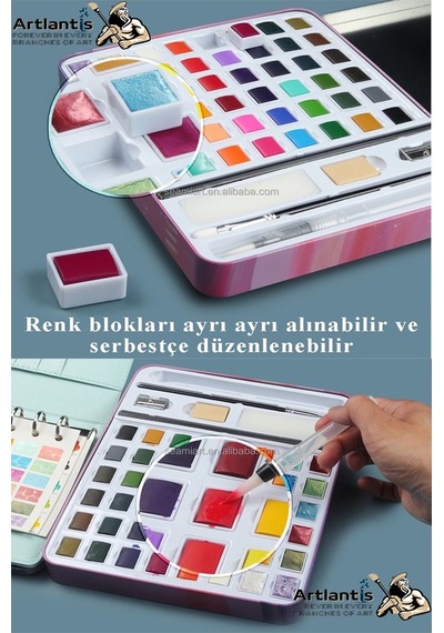 Tablet Sulu Boya 36 Renk Teneke Kutu 1 Paket 36 Lı Taş Sulu Boya Çıkarılabilir Tablet Suluboya Resim Hobi Sanat