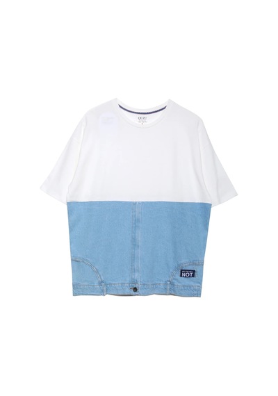 Ollacollection Denim Detaylı Kısa Kol Tişört Ekru