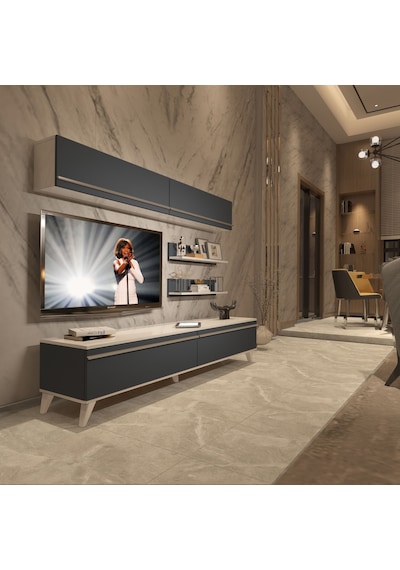 Decoraktiv Eko 5 Mdf Std Retro Tv Ünitesi Tv Sehpası Beyaz - Antrasit