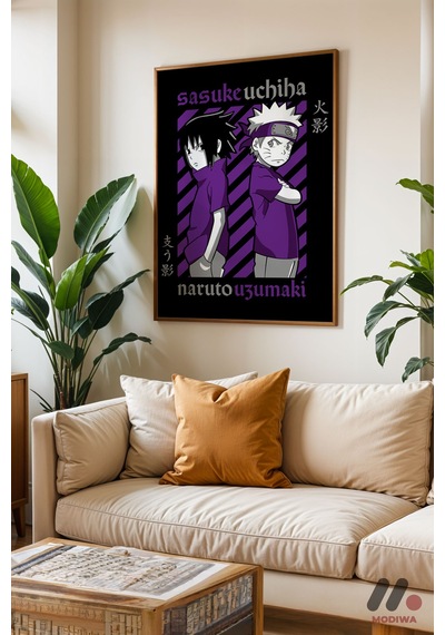 Naruto Ve Sasuke Poster, Ahşap Çerçeveli Duvar Tablosu - Anime Severlere Özel Hediye