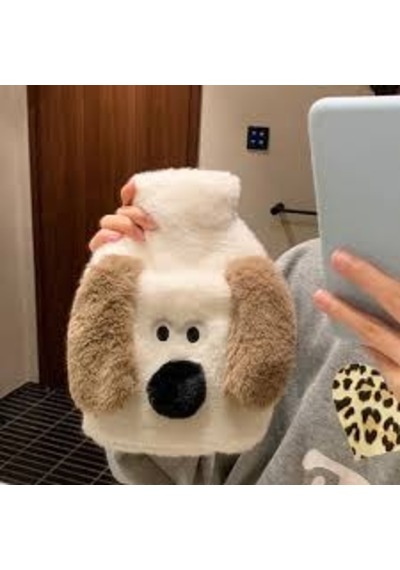Beyaz Gromit Figürlü Eldivenli Sıcak Su Torbası Peluş Kılıflı, Karın El Isıtıcı Renkli