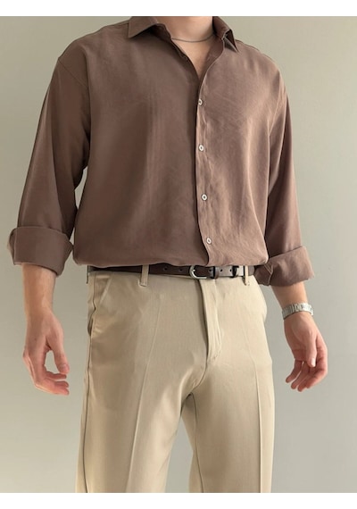Relaxed Fit Hafif Rahat Modal Kumaş Gömlek Kahverengi