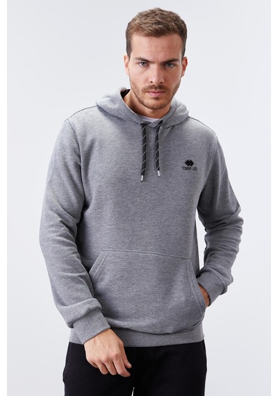 Tommy Life Gri Melanj Kanguru Cep Standart Kalıp Kapüşonlu Erkek Sweatshirt - 87872 GRİ MELANJ