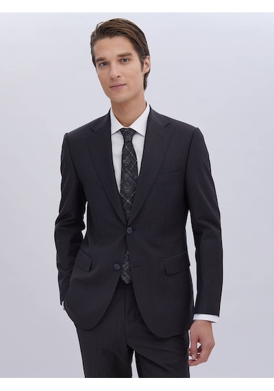Kip Lacivert Desenli Modern Fit Yün Karışımlı Takım Elbise Çok Renkli