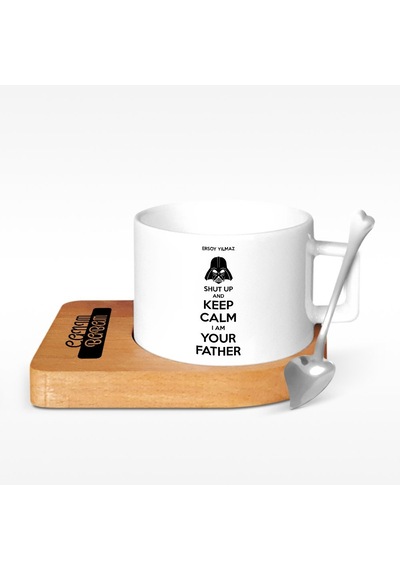 Kişiye Özel I Am Your Father Tasarımlı Ahşap Altlıklı Seramik Fin N11.10276