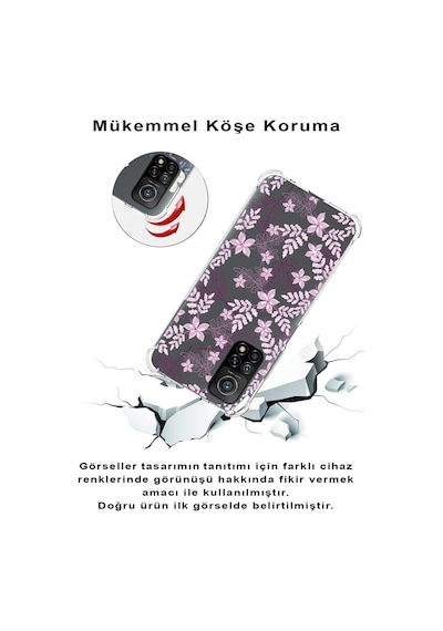 Xiaomi Redmi 10a Köşe Korumalı Antişok Kapak Floral Pudra Tasarımlı Şeffaf Silikon Kılıf