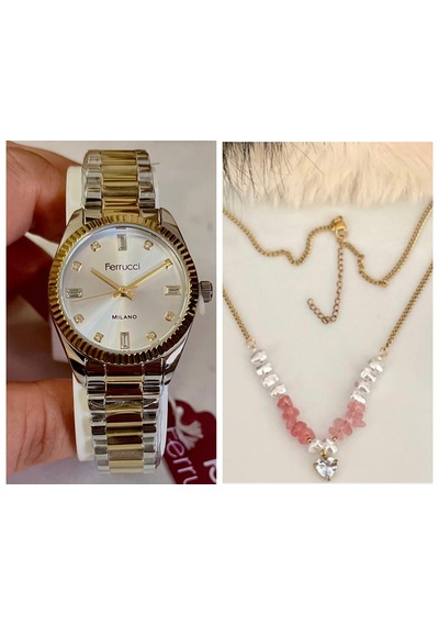Ferrucci Fcf71145 Şık Kadran Çelik Kadın Kol Saati+çelik Kolye