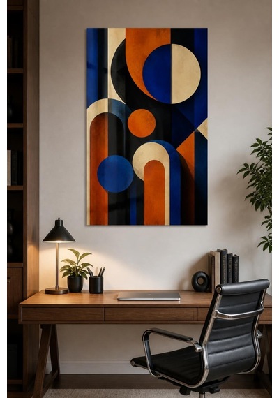 Geometrik Desenli Baskılı Cam Tablo Modern Soyut Duvar Dekoru