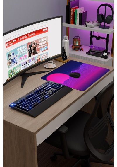 Vaporwave Grid Kaymaz Dikişli Kauçuk Oyuncu Mousepad V2 - 48x40 Xl Gaming Mouse Pad Fare Altlığı