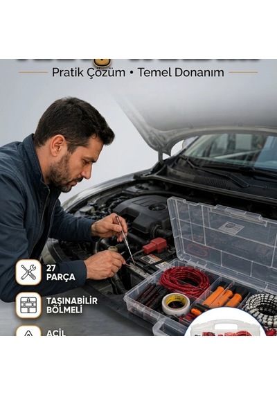 27 Parça Araç Yardım Ekipmanı Seti Bölmeli Taşınabilir Bagaj Düzenleyici