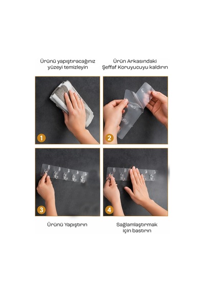 5 Kancalı Şeffaf Yapışkanlı Organizer Askı Mutfak Banyo Duvar Düzenleyici 35 cm