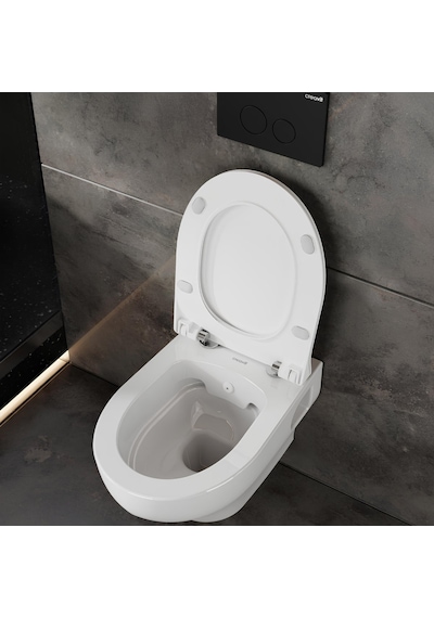 Creavit Ness Kanalsız Beyaz Açık Montaj Asma Klozet Ns322, Creavit Ness Duroplast Yavaş Kapak Kc3403.02 Beyaz