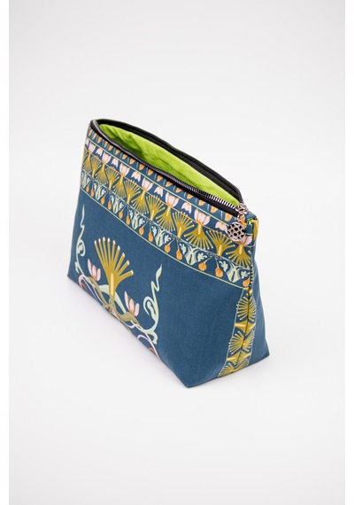 Fabric Craft Bag Portföy Çanta Fermuarlı Clutch Lacivert - Sarı