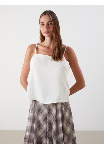 Lcw Vision Bej Kare Yaka İp Askılı Modal Karışımlı Crop Bluz