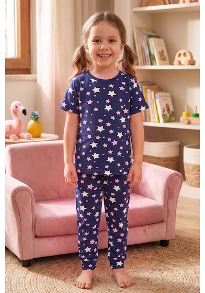 Öts Kız Çocuk Pamuklu Pijama Takımı Kısa Kol Uzun Alt Desenli Geniş Ve Rahat Kesim 474006 Renkli-6 Öts Kız Çocuk Pamuklu Pijama Takımı Kısa Kol Uzun Alt Desenli Geniş Ve Rahat Kesim 474006 Renkli-6