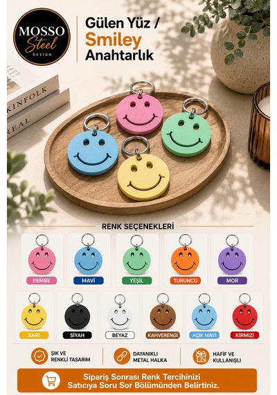 4'lü Gülen Yüz / Gülen Surat Smiley Anahtarlık Renkli Çanta Ve Anahtar Aksesuarı