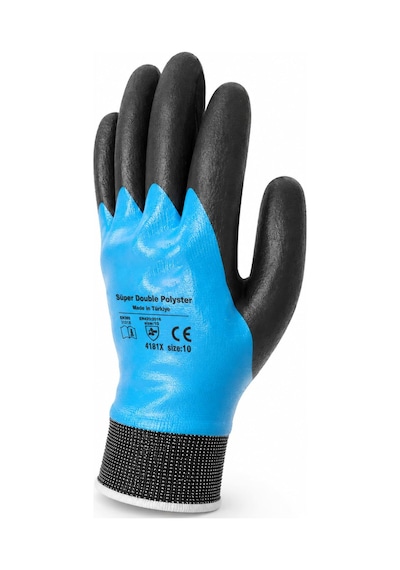 1 Çift Nitril Mavi Siyah No: 10 Beden Polyester Double Nitril İş Güvenlik İnşaat Eldiveni