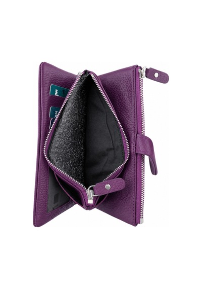 Alphaclub Bag Unisex Hakiki Deri Mor Renk Fermuarlı Çok Bölmeli Uzun Cüzdan