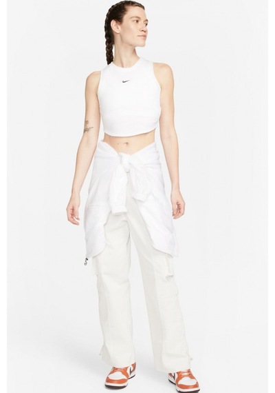 Nike Sportswear Essential Rib Cropped Women's Tight Fit Tank Top Kadın Dar Kesim Crop Atlet Beyaz