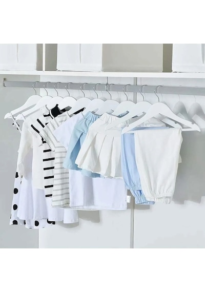 24 Adet - Ahşap Görünümlü Çocuk Ve Bebek Elbise ,kıyafet Askısı Beyaz Plastik Beyaz Tr Diğer