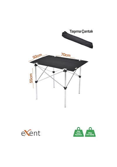 Exent 70x50 Cm Tekstil Kamp Masası, Piknik, Bahçe Balkon Plaj Masası, Katlanır Taşıma Çantalı-siyah Çok Renkli