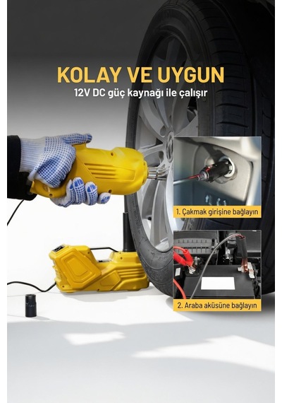Araç Krikosu Elektrikli Seti 5 Ton Kaldırma Bijon Sökme Kompresör Fenerli Araç Tamir Kiti