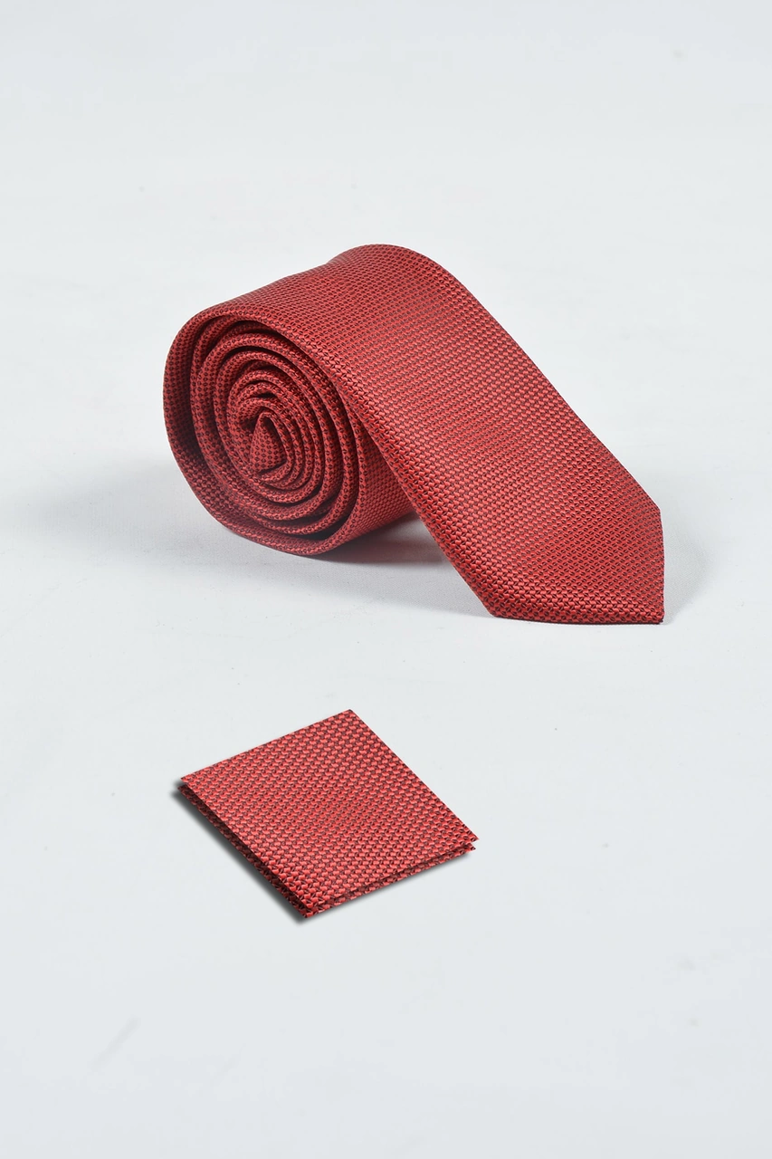 Veaven Erkek Nokta Dokulu Kravat Ve Mendil Seti Vavn008-0000002-1 Kırmızı Kırmızı