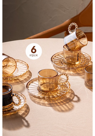 Emsan Muhabbet Amber 6'lı Cam Kahve Fincanı 100 Ml Amber