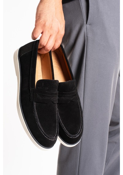 Fame Step Hakiki Deri Erkek Loafer Ayakkabı Süet Günlük Rahat Casual Mokasen Siena siyah